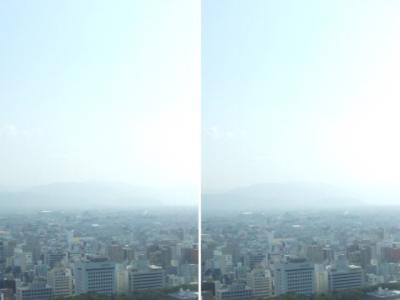 松山城から松山市の街並み平行法立体画像