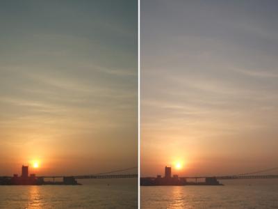 朝日の明石海峡大橋平行法立体画像