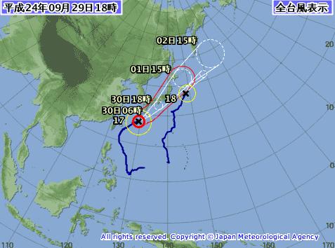 2012.9.29,30の天気は台風