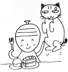 ケーキを食べるニンゲンを見る猫のニャン太郎