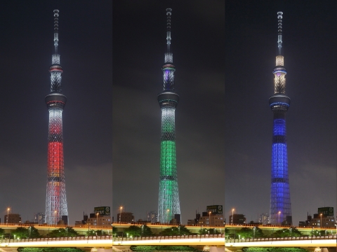 東京スカイツリー「光の３原色」特別ライティング