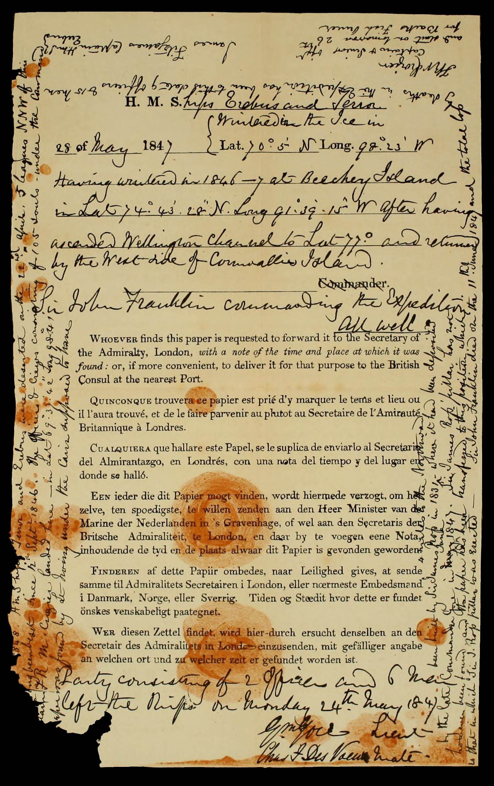Franklin Expedition Note 1847